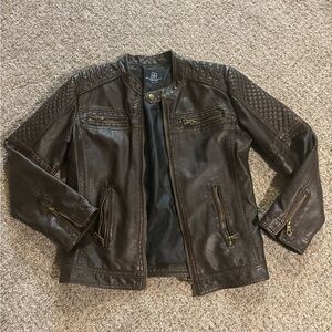 Vintage Brown Faux Leather Moto Jacket